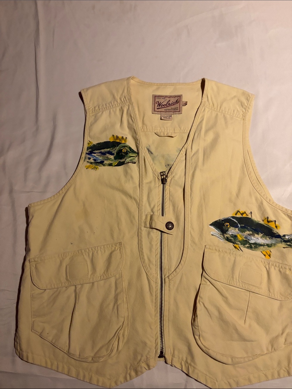 Woolrich Yellow Fishing Vest with Fish Artwork